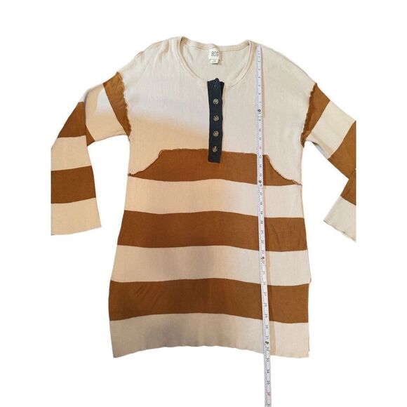 BDG Womens Ivory Brown Tunic Sweater Dress Sz Large Henley Striped Ribbed Knit - Picture 5 of 10